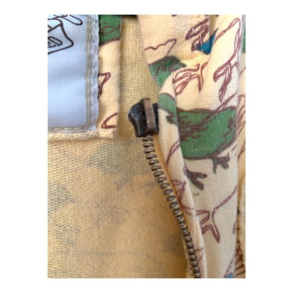 COCOA yellow bird print zip up short sleeve hoodie Y2K LARGE - Picture 4 of 5
